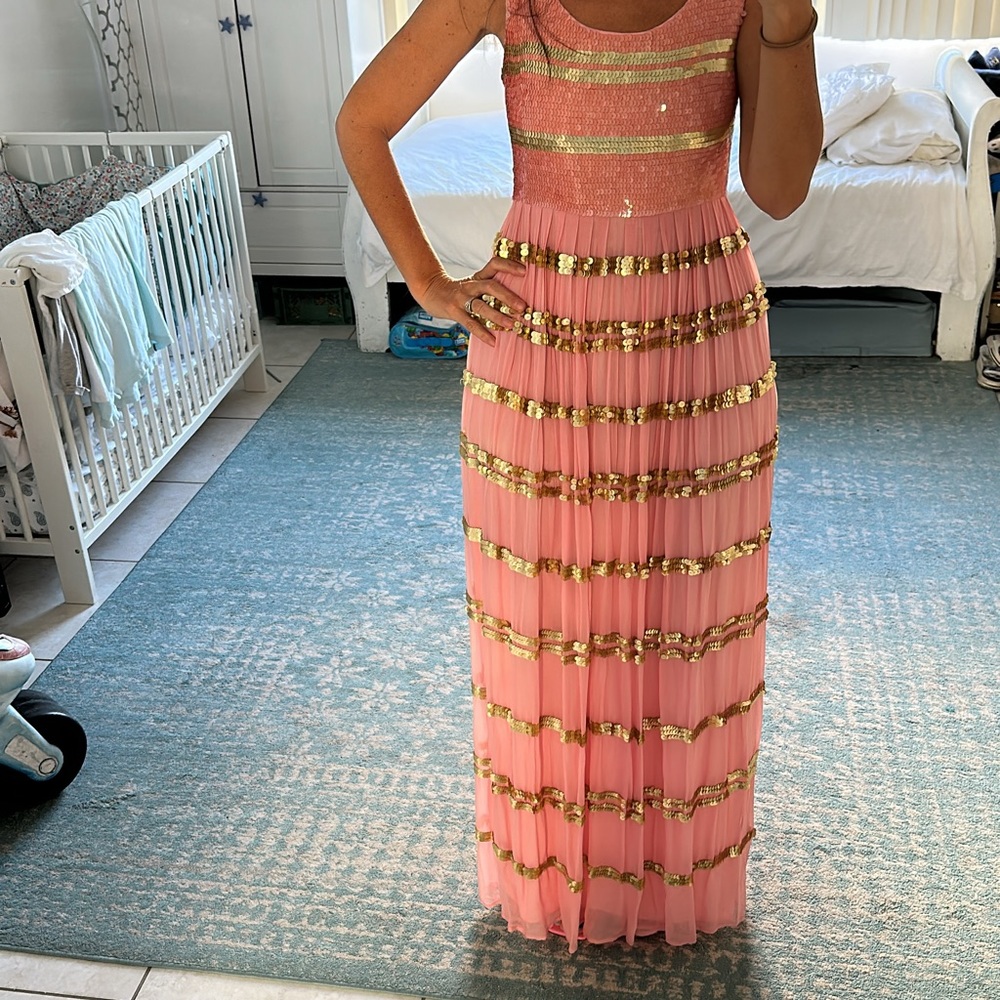 Temperley London Maxi Dress size 6 in pink and gold